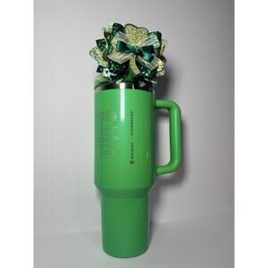Stanley X Starbucks PEARL GREEN 40oz Tumbler BNWT + Custom St. Patrick's Day Bow